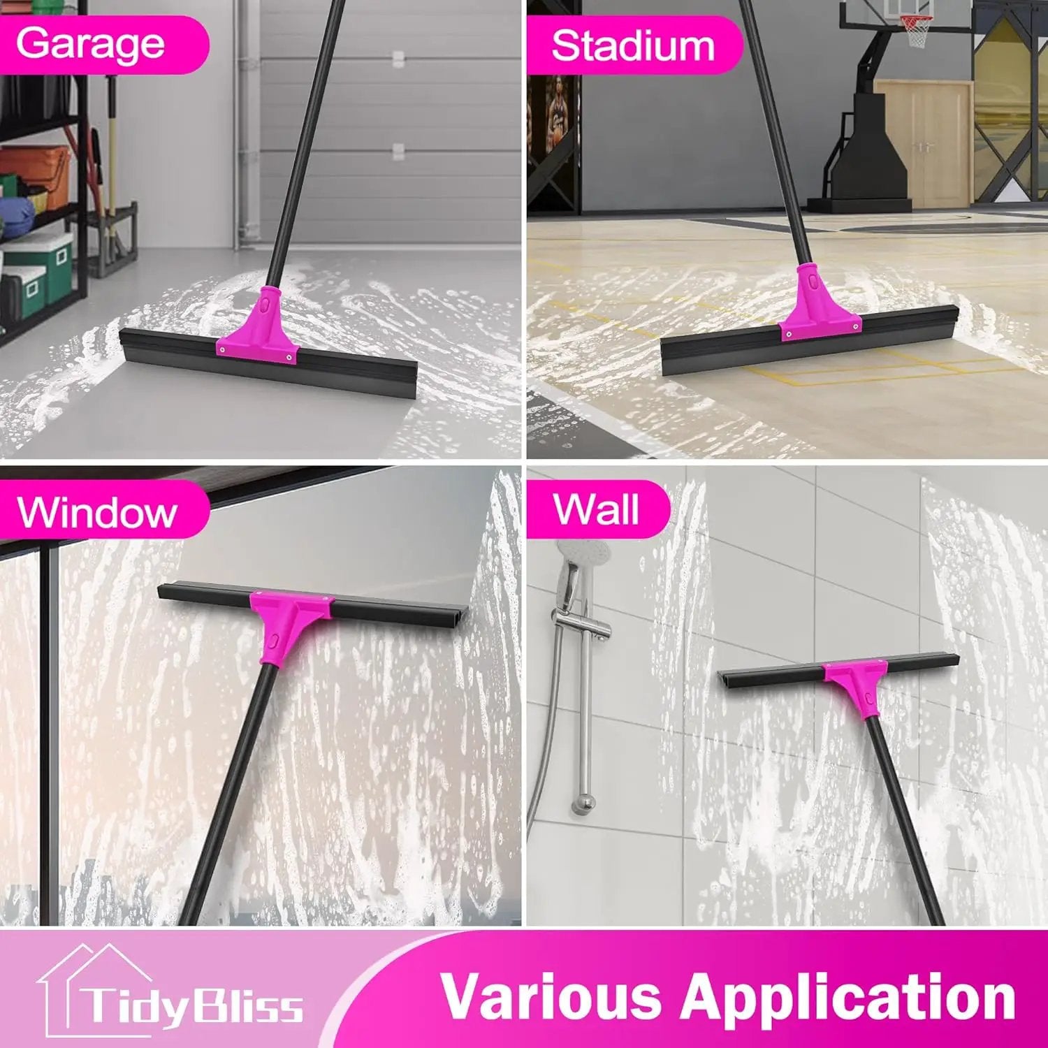 Floor Squeegee Heavy Duty with 58.3 inches Long Handle, Rubber Foam Water Scraper Broom Epoxy Wiper Mop for Cleaning Concrete Pool Rug Garage Deck Shower Window Outdoor Indoor by GreenHaven Gardens
