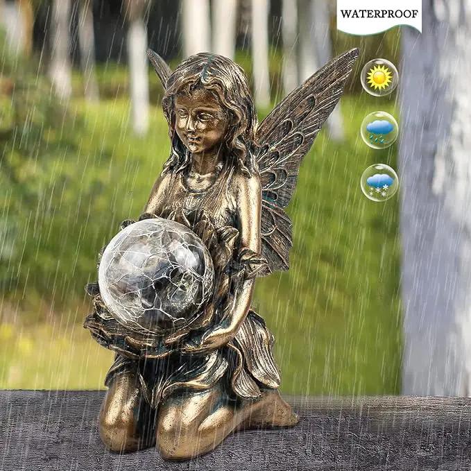 Garden Statues Outdoor Flower Fairy Decor,Solar Powered Outdoor Resin Statues-Patio Lawn Yard Porch, Funny Garden Fairies Ornaments Figurines for Outside Garden Gifts,8.31 Inches Tall by GreenHaven Gardens