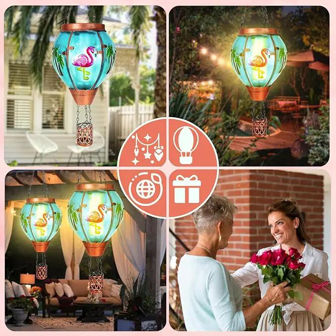 4 Pack Solar Hot Air Balloon Lantern with Flame， Flamingo Glass Solar Outdoor Lights Decorative for Outdoor Patio Garden Decor, Flamingo Gifts for Women Grandma Mom - Flamingo by GreenHaven Gardens