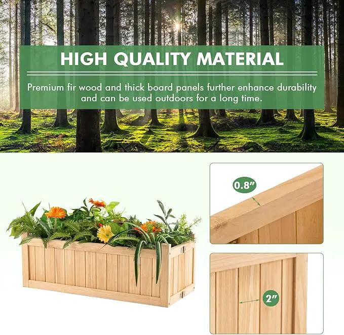 GRAFFY Raised Garden Bed, Folding Wood Planter Box w/Removable Bottom & Drainage, Elevated Planter for Flower Herb Vegetable Fruit, Plant Container for Grass Lawn Patio Backyard (27.5"D x 12"W x 10"H) by GreenHaven Gardens