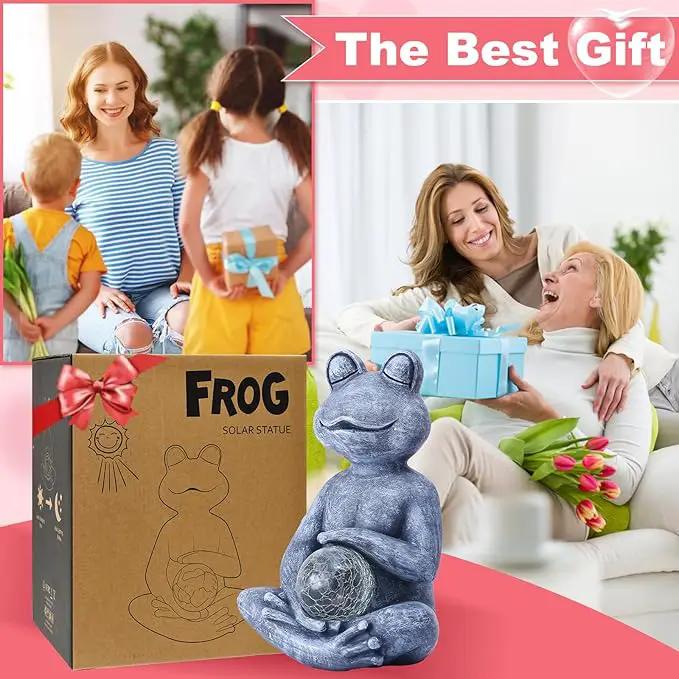 Meditating Yoga Frog Statue with Solar LED Light Ball - 10L x 11.1H Zen Garden Frog Figurines for Home and Garden Decor, Frog Decorations Gift Ideas, Frog Gifts for Women Mom by GreenHaven Gardens