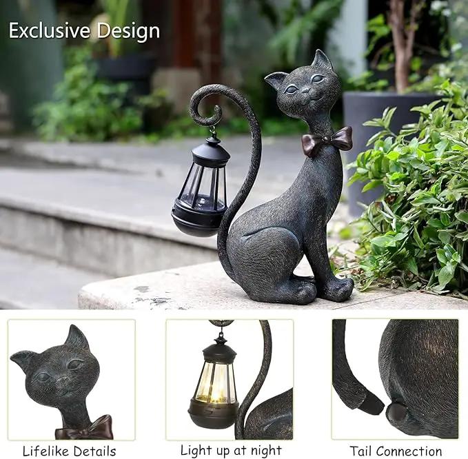 Whimsical Outdoor Cat Statues with Solar Garden Lantern:Cat Garden Statues for Outside Decor Clearance,Outdoor Figurine for Yard Art Lawn Ornaments Patio Balcony Home House - Valentines Birthday Gifts by GreenHaven Gardens