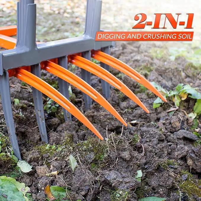 Walensee Broad Fork Garden Tool, 9 Tines Heavy Duty Broadfork Hand Tiller, 2-in-1 Garden Pitchfork with Ergonomic U-Shaped Handle, Spading Digging Fork for Gardening, Cultivating by GreenHaven Gardens