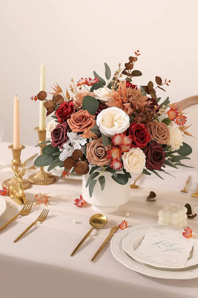 Artificial Flower Box Set Silk Fake Flowers for DIY Wedding Hand Bouquet Flower Arrangement Bouquet Centerpiece Decorations Baby Shower Party Home Decorations (Burgundy) by GreenHaven Gardens
