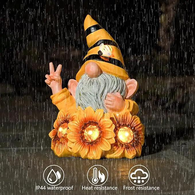 Garden Gnome Sculptures & Statues Resin Summer Bee Gnome with Sunflower, Outdoor Funny Gnome Decoration Solar Light Gnome Gifts for Yard, Patio Decor for Mom by GreenHaven Gardens