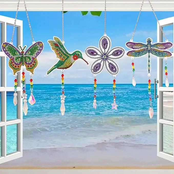 Bingcute Diamond Art Painting Suncatchers, 4 pcs Sun Catchers Diamond Art Painting Kits for Kids DIY Crafts for Adults Hummingbird Prism Crystal Suncatchers Wind Chime Windows Garden Decorations by GreenHaven Gardens