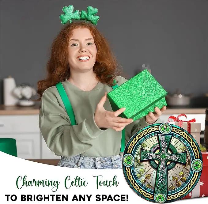 Irish Gifts, St Patricks Day Decor - Birthday, Christmas, Good Luck Irish Gifts for Men Women, Shamrock Decorations, Celtic Cross Home Decor - Window Suncatcher Hanging Decorations 6 in by GreenHaven Gardens