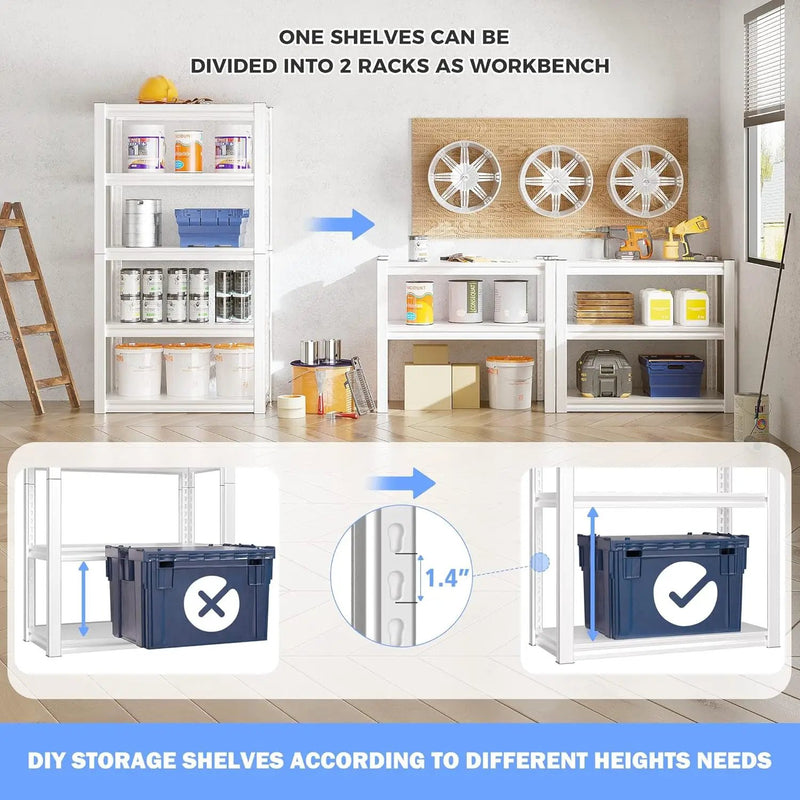 Raybee 72''H Garage Shelving Heavy Duty Storage Shelves Load 2010LBS Adjustable 5 Tier Heavy Duty Shelving White Garage Sheves Pantry Shelf for Kitchen Closet 72''H*31.7''W*16.3''D, 2Pack by GreenHaven Gardens