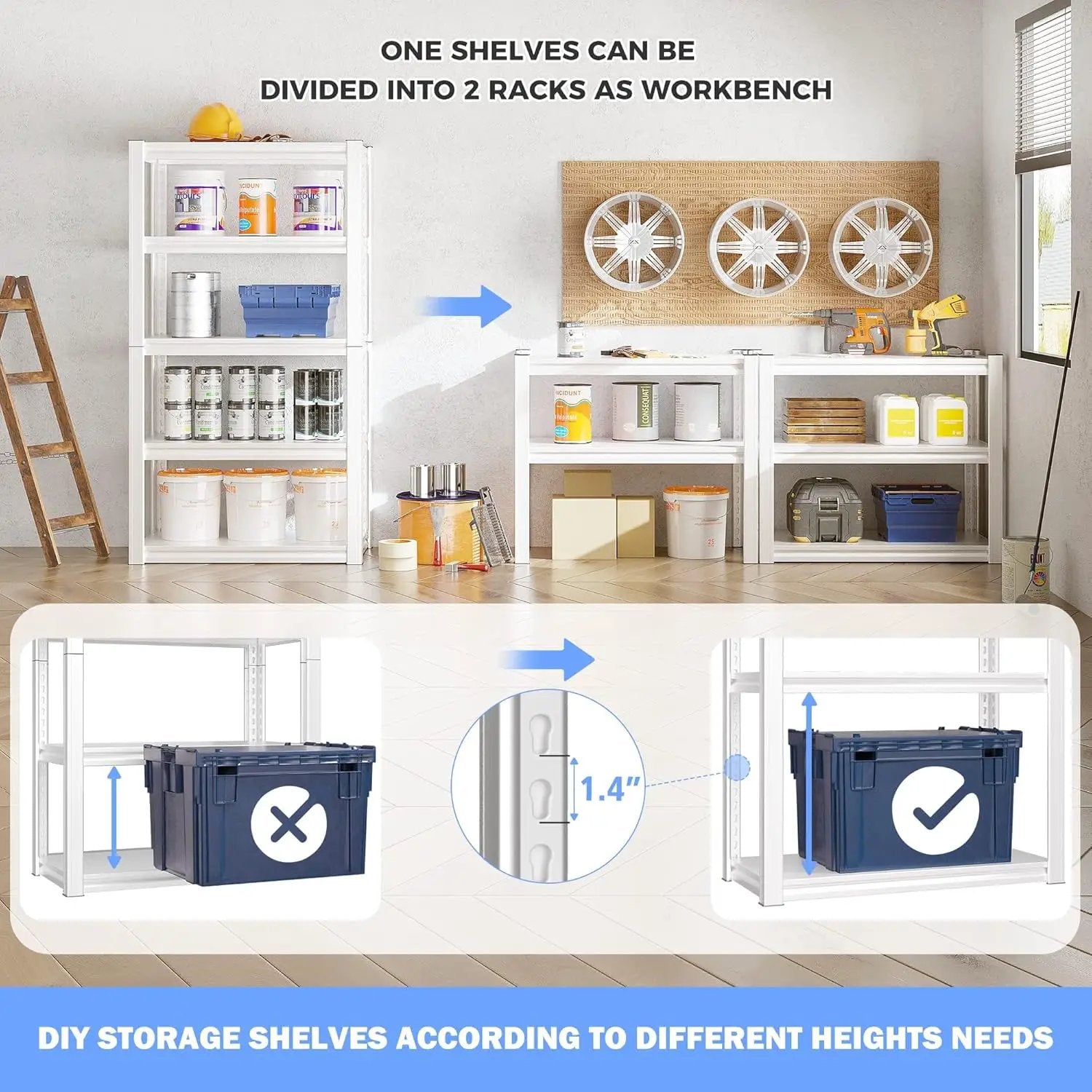 Raybee 72''H Garage Shelving Heavy Duty Storage Shelves Load 2010LBS Adjustable 5 Tier Metal Shelving White Garage Sheves Pantry Shelf for Kitchen Closet 72''H*31.7''W*16.3''D by GreenHaven Gardens