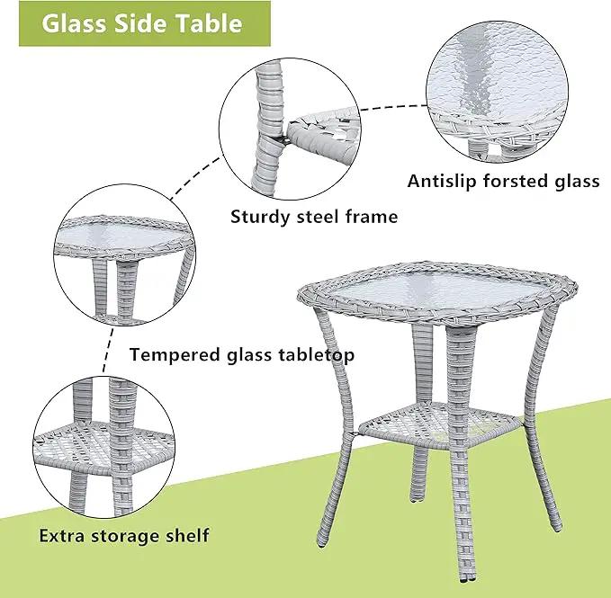 Outdoor Patio Swivel Rocker Chairs - 3 Piece Patio Bistro Set,Wicker Patio Furniture Set with 2 Swivel Rocking Chairs and 1 Glass Top Side Table for Deck Porch Garden,Light Grey/SkyBlue by GreenHaven Gardens