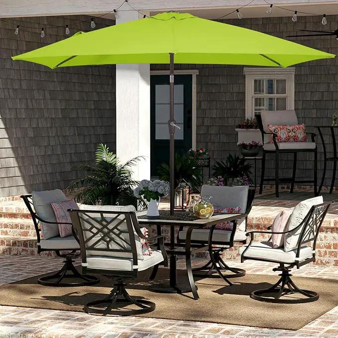 JEAREY 6.5x10 ft Rectangular Patio Umbrellas Outdoor Market Umbrella with Push Button Tilt and Crank, Rectangle Table Umbrella 6 Sturdy Ribs UV Protection for Pool Garden Backyard Deck, Apple Green by GreenHaven Gardens
