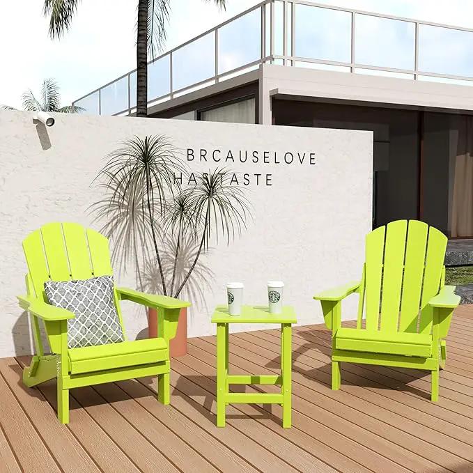 WO Home Furniture Adirondack Chairs Table Set of 3 PCS Outdoor Folding Chairs Side End Table Weather/UV Resistant for Lawn, Garden, Bon Fire, Balcony (Lime) by GreenHaven Gardens