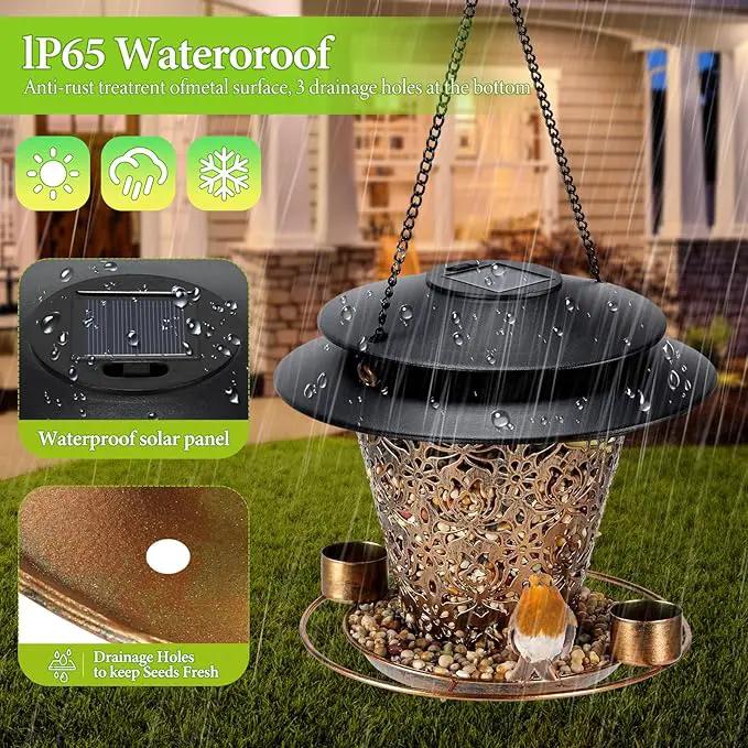 Solar Bird Feeders for Outside Hanging Metal Wild Bird Feeder Solar Lanterns Outdoor Waterproof Garden Decor for Yard Brown by GreenHaven Gardens