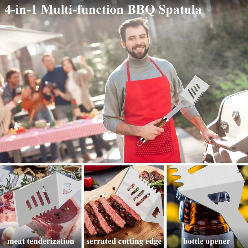 ROMANTICIST 25pcs Extra Thick BBQ Grill Accessories, Fathers Day Grilling Gifts Set for Men Dad, Heavy Duty Grill Tools Utensils Kit with Spatula, Tongs in Aluminum Case for Birthday Brown by GreenHaven Gardens