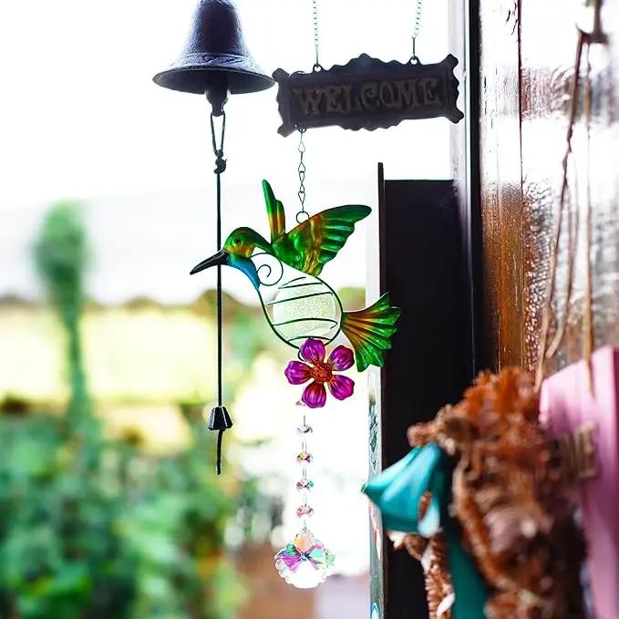 Stained Metal Hummingbird Suncatcher, Window Crystal Prisms Sun Catcher Hanging Ornament Rainbow Maker Bird Garden Wall Art Fence Decorations by GreenHaven Gardens