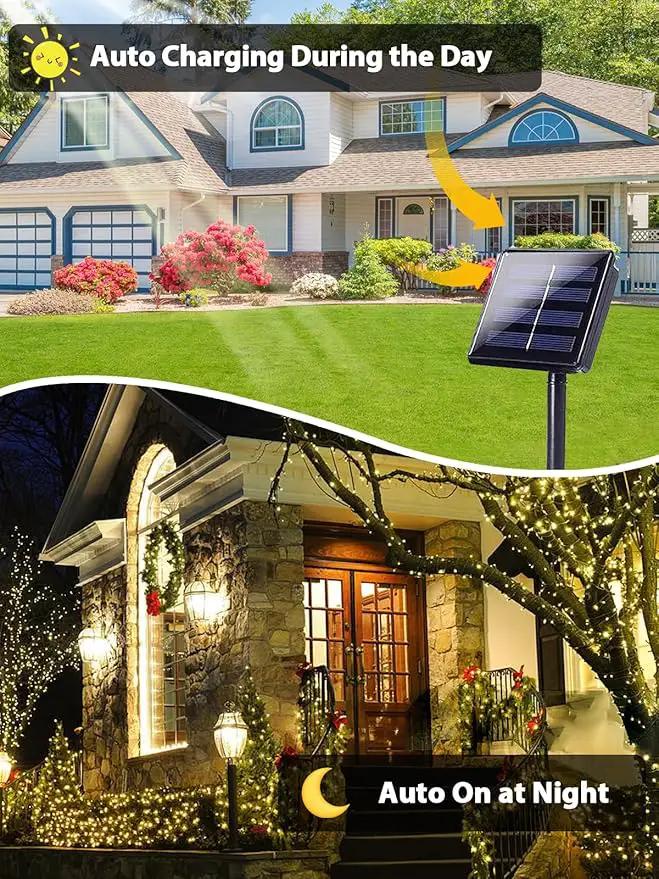 6 Pack 600 LED Solar String Lights for Outside, Solar Christmas Lights Outdoor Waterproof, Green Wire Twinkle Light with 8 Lighting Modes for Xmas Tree Wedding Party Garden Decorations (Warm White) by GreenHaven Gardens