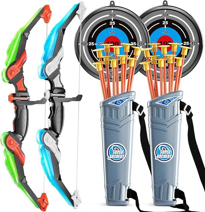 TEMI Bow and Arrow Set for Kids - Archery Toy Set - LED Light Up with Suction Cup Arrows, Target & Quiver, Indoor and Outdoor Toys for Children Boys Girls by GreenHaven Gardens