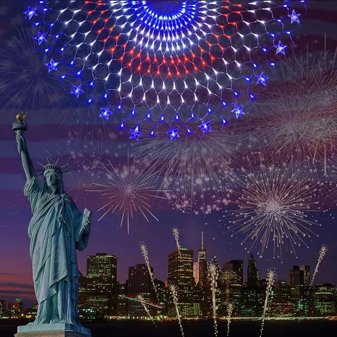 American Flag Lights, 243 LEDs Red White and Blue Lights Half Fan Flag Light, Waterproof US Flag Lights for Yard Garden, Festival, Holiday, 4th of July Independence Day Decorations by GreenHaven Gardens