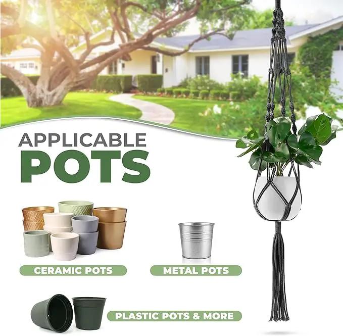 Sorbus Macrame Plant Hanger (8 Pack) Indoor Outdoor Hanging Plant Pots Cotton Rope, Elegant for Home, Patio, Garden (Black) by GreenHaven Gardens