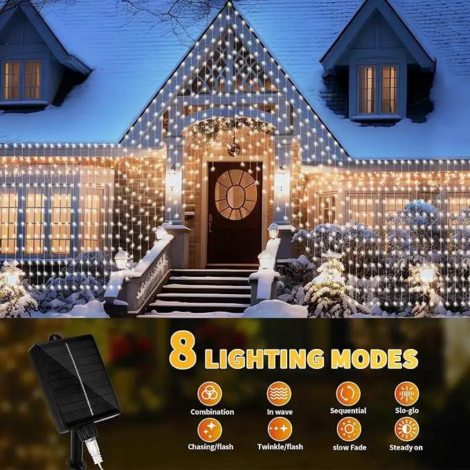 32.8 * 6.56FT Large Size Solar Curtain Lights Outdoor, 8 Modes Icicle Lights, Solar Garden Christmas Decortions for Patio, Gazebo, Eaves, Fence, Tree, Porch (White) by GreenHaven Gardens
