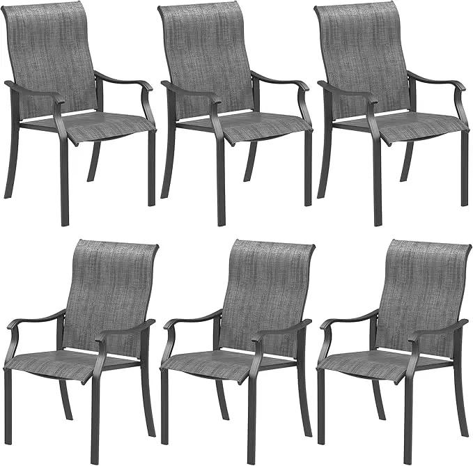 UDPATIO Patio Dining Chairs Set of 6, High Back Wide Seat Outdoor Furniture Chairs with All Weather Breathable Textilene, for Lawn Garden Backyard, Dark Grey by GreenHaven Gardens