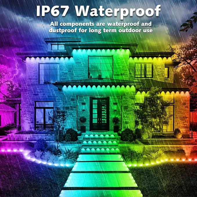 200FT Permanent Outdoor RGB Lights,IP67 Waterproof Smart LED Eaves Lights with App/Remote Control,for Christmas and All Holiday Decor,Daily and Accent Lighting,House Roof and Garden Lighting by GreenHaven Gardens