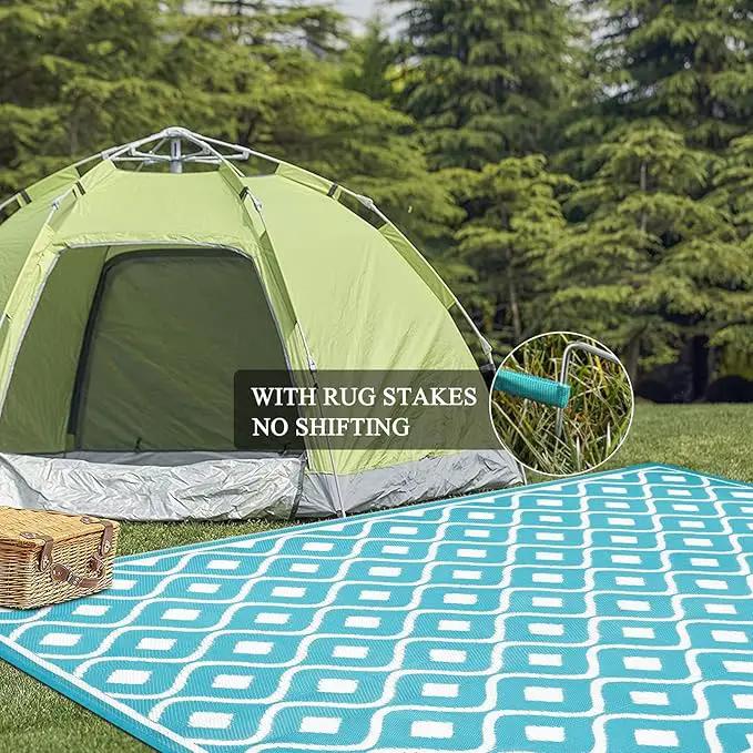 Pauwer Waterproof Outdoor Rug 8x10, Reversible Plastic Straw Patio Camping Rug, Indoor Outdoor RV Mat Carpet for Deck, Camper, Porch, Balcony, Backyard, Picnic, Geometric Teal by GreenHaven Gardens
