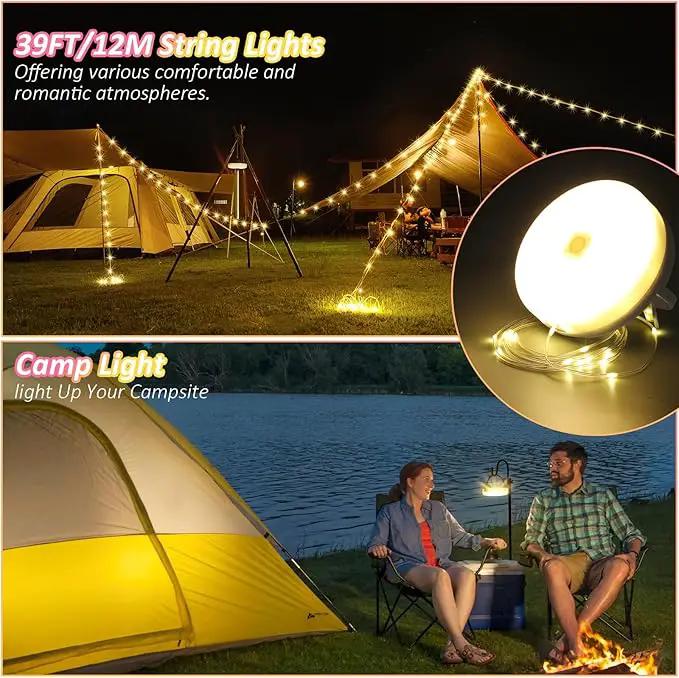 Solar Camping String Lights, 39.4FT Waterproof Camping Lights with 8 Lighting Modes, Rechargeable Outdoor Camp lamp 2 in 1with Remote Control, Portable Tent Lantern for Hiking, Yard, Party Decor by GreenHaven Gardens