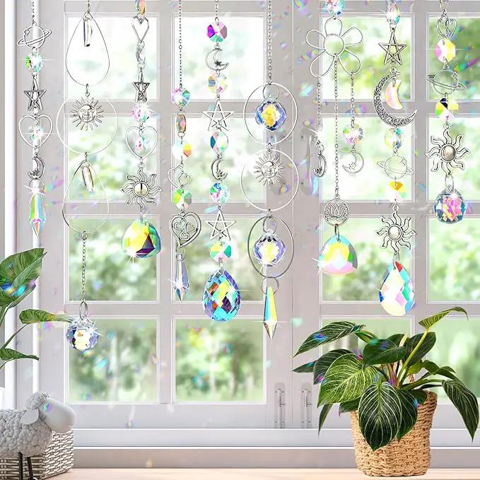 Maitys 9 Pcs 6 Pcs Crystal Suncatcher Sun Catchers Indoor Window Hanging Sun Catchers with Light Catcher with Prisms and Agate Slices for Indoor Outdoor Home Garden Wedding Decor (Elegant) by GreenHaven Gardens
