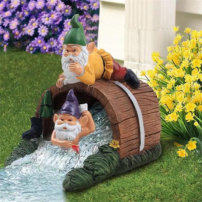 Elenon Gnomes Decorative Gutter Downspout Extension Statue, Elf Gutter Guardian Rain Downspout Extender, Garden Splash Block Outdoor Sculpture for 3" × 4" Down Spouts Decor by GreenHaven Gardens