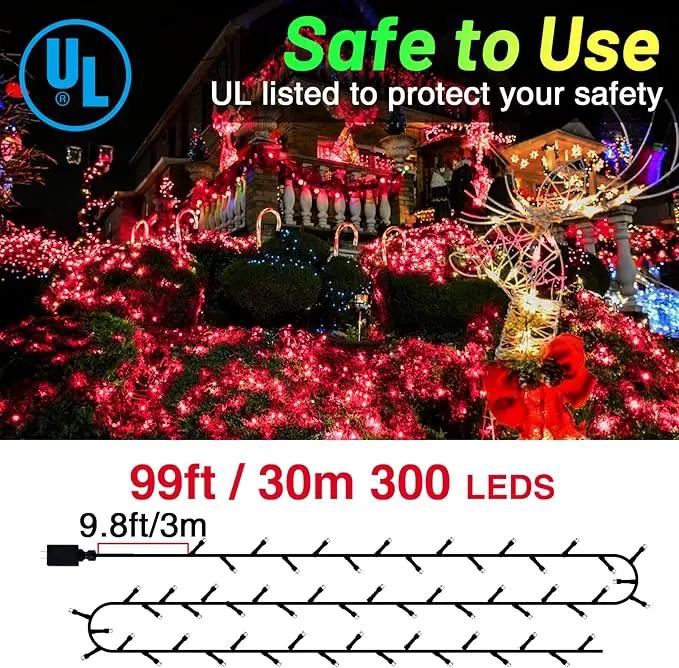 KNONEW Outdoor Christmas Lights 300 LED 99ft String Lights 8 Modes & Memory Fairy Light Plug in Waterproof LED String Lights for Xmas Yard Tree Wedding Party Holiday Decorations (Red) by GreenHaven Gardens