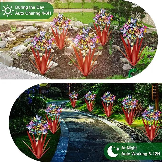 Homight Solar Metal Agave Butterfly Flower Stick Garden Sculpture - Outdoor Christmas Lights, Swaying Solar Lights Gift (2 PCS RED) by GreenHaven Gardens