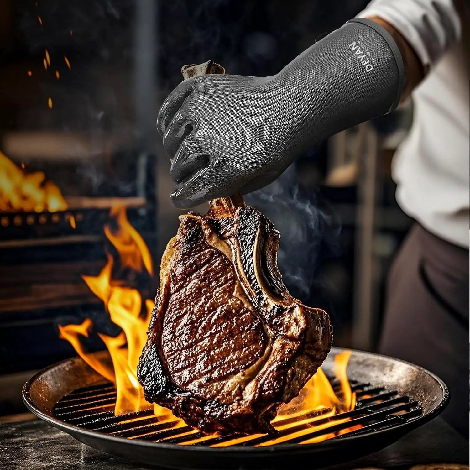 DEYAN Silicone BBQ & Oven Gloves - Food Grade, Heat Resistant Waterproof & Oil Proof Gloves for Grilling, Baking, Frying, Cooking - Long Sleeve & Non-Slip Grip, 1 Pair(Black, 8/M) by GreenHaven Gardens