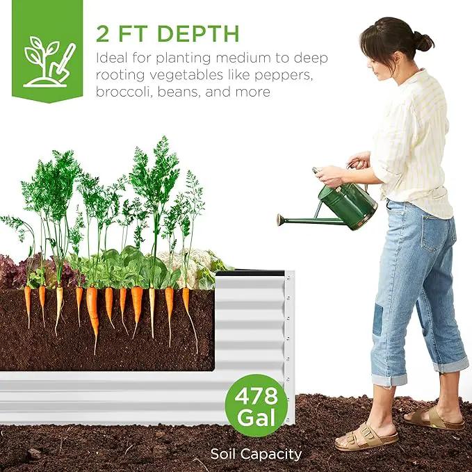 Best Choice Products 8x4x2ft Outdoor Metal Raised Garden Bed, Deep Root Planter Box for Vegetables, Flowers, Herbs, and Succulents w/ 478 Gallon Capacity - White by GreenHaven Gardens