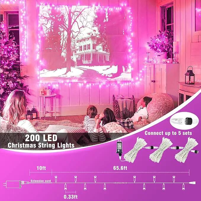 200 LED Pink String Lights, 66ft Pink Christmas Lights Outdoor Waterproof 8 Modes Clear Wire, Connectable Plug in Twinkle Fairy Lights for Bedroom Indoor Wedding Christmas Decorations by GreenHaven Gardens
