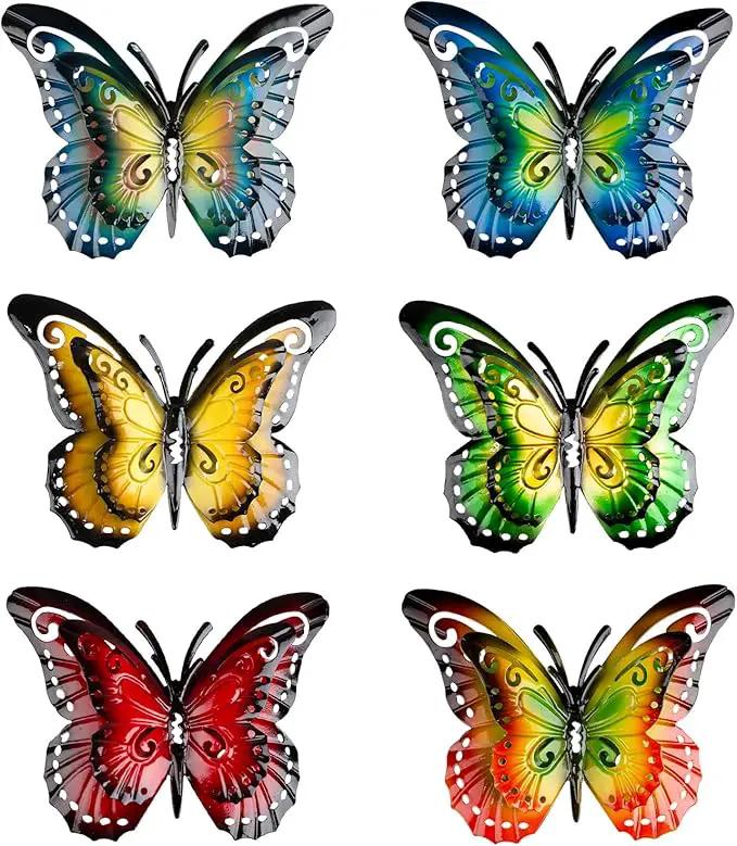 Metal Butterfly Wall Decor-6.5" Outdoor Fence Wall Art Decor Suitable for Garden Patio Balcony by GreenHaven Gardens