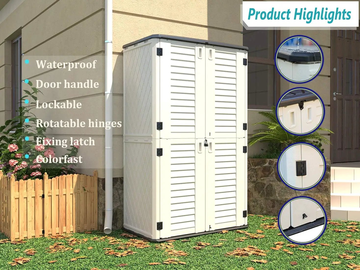 HOMSPARK Storage Shed Weather Resistance, Multi-Purpose Outdoor Storage Cabinet Waterproof, Outdoor Storage Cabinet for Garbage Cans, Lawnmower, Garden Accessories (White, Tall shed-53 cu ft) by GreenHaven Gardens