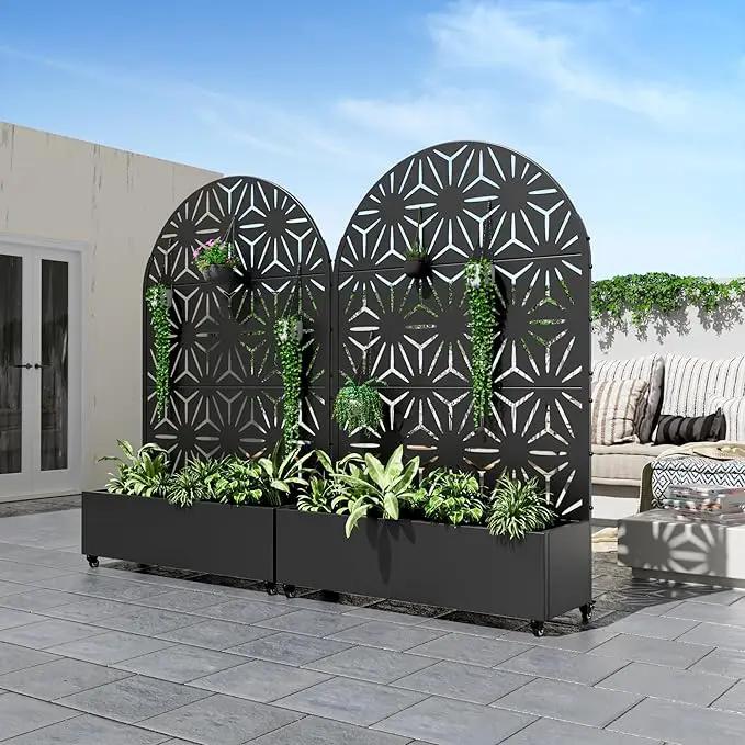 Casaphoria Metal Raised Garden Bed with Trellis and Wheels, 72"x47"x16" Arched Planter Box for Climbing Plants, Vegetables & Vines, Features Drainage Holes and Privacy Screen (Black-Star) by GreenHaven Gardens