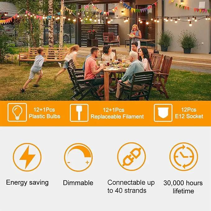 ZOTOYI Outdoor String Lights 25FT, Waterproof IP65 Patio Lights with 13 Shatterproof ST38 LED Bulbs, Outside Hanging Light Dimmable for Backyard, Bistro, Cafe, Garden 2700K Warm White by GreenHaven Gardens