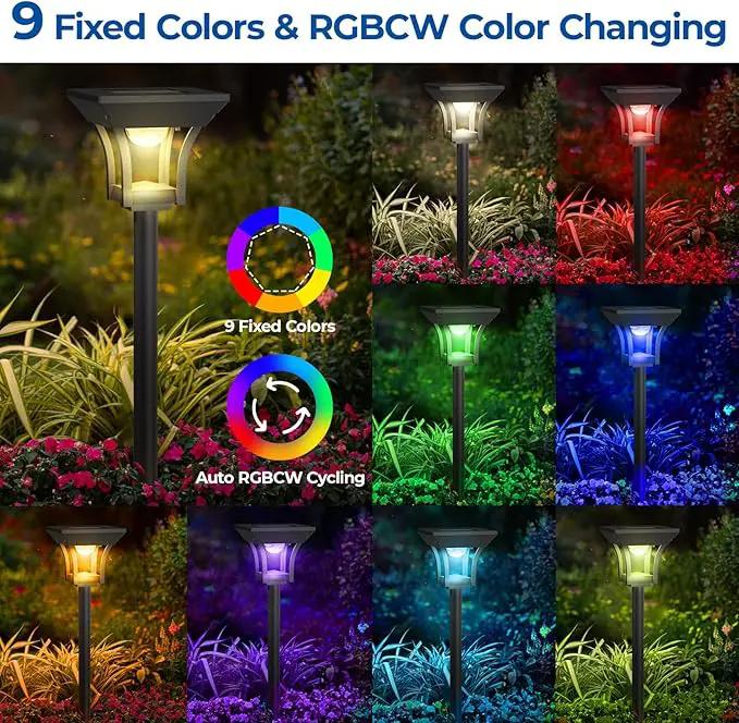 CINOTON 6 Pack RGBCW Solar Pathway Outdoor Lights, 3 Lighting Modes Solar LED Garden Light, IP65 Waterproof Outside Solar Powered Landscape Lighting for Patio Walkway Yard Driveway RGB/Warm/Cold White by GreenHaven Gardens