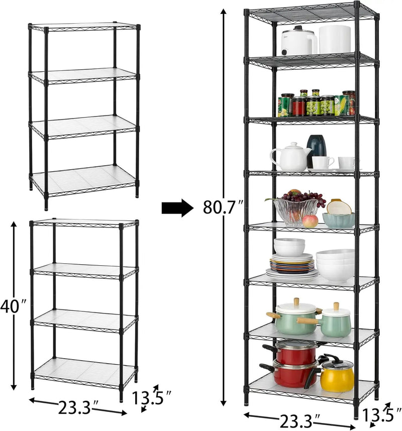 Finnhomy 8-Tier Wire Shelving Unit Adjustable Steel Wire Rack Shelving, 80.7 Inches Height 8 Shelves Metal Storage Rack, Pantry Shelves for Storage with PE mat, NSF Certified, Black by GreenHaven Gardens