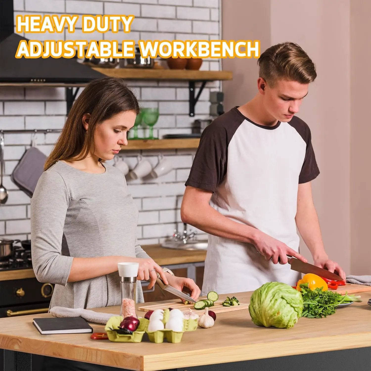 48’’ Work Bench Adjustable Workbench Heavy Duty Work Table with Wheels, 2000 Lbs Capacity Hardwood Work Benches for Garage, Workshop, Office, Home by GreenHaven Gardens