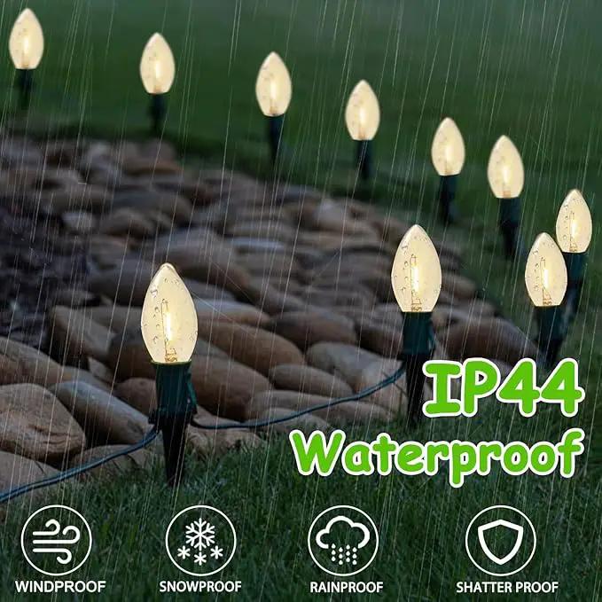 C9 Christmas Pathway Lights, 38FT C9 Christmas Pathway String Lights with 25 Clear LED Light Bulbs and Stakes for Outdoor Walkway Driveway Backyard Christmas Decorations by GreenHaven Gardens