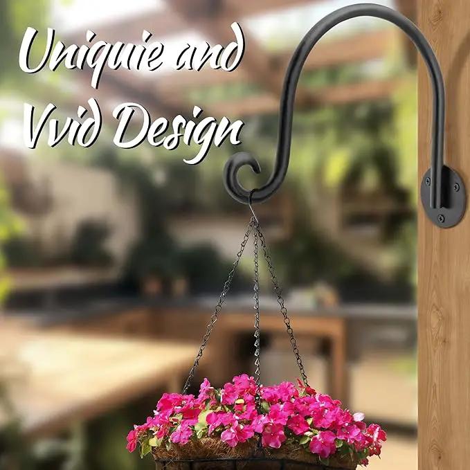AJART Hanging Plant Hanger Outdoor: Bird Feeder Wall Hooks - 8 Inch Plant Bracket Hook for Hanging Flower Baskets 4 Pieces by GreenHaven Gardens