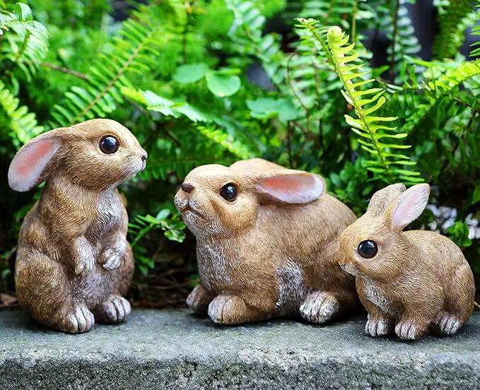 Bunny Decor Yard Decorations Outdoor Set of 3, Bunny Decorations for Home Garden Outdoor Statues, Easter Rabbit Figurines mom Gifts by GreenHaven Gardens