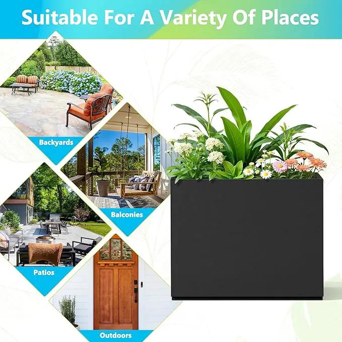 FENCY Metal Planter Box, Large Rectangular Planters for Outdoor Plants, Outdoor Tall Planters with Drainage Holes, Black Metal Planters (30" L x 12" W x 24" H) by GreenHaven Gardens
