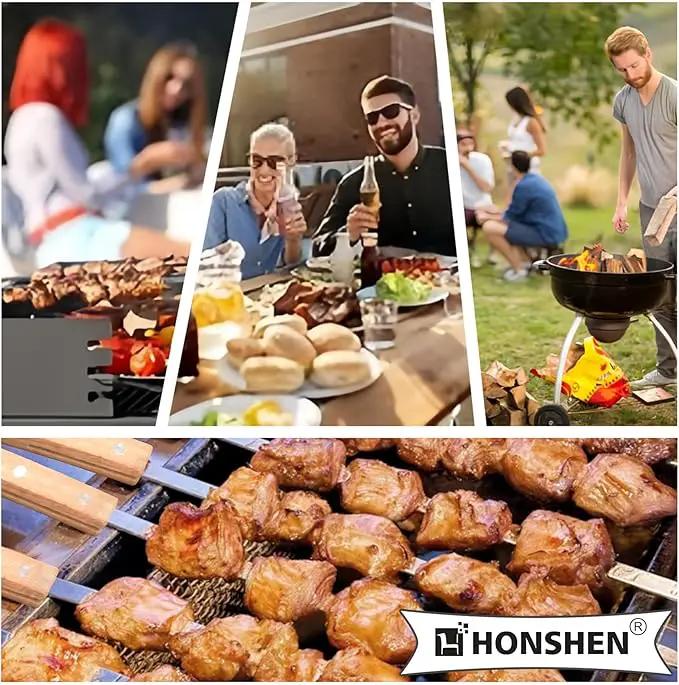 22-Inch Long Flat BBQ Skewers, HONSHEN 3/8 Inch Heavy Duty Stainless Steel Wide Blade with hardwood Handle barbecue skewers for Grilling Meat,Chicken,Beef-Set of 12 (22Inch Flat BBQ Skewers 12p) by GreenHaven Gardens