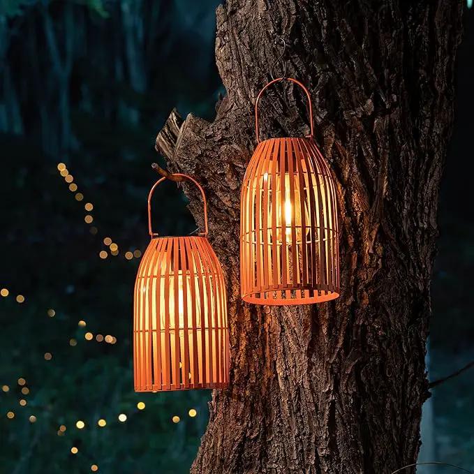 Set of 2 Solar Lantern Outdoor Waterproof Hanging Metal Birdcage Shaped Lantern Decorative Solar Light for Garden Yard Patio Porch, Orange by GreenHaven Gardens