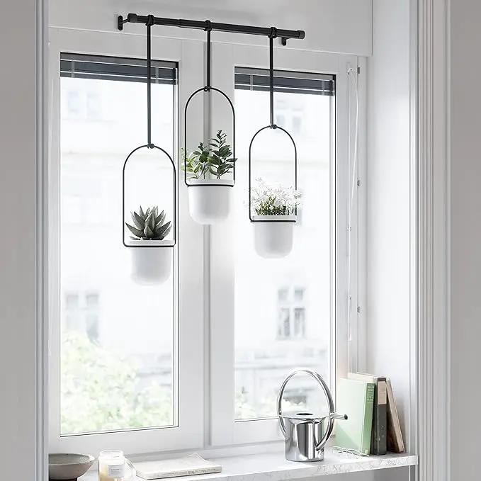 Umbra Triflora Hanging Planter for Window, Indoor Herb Garden, Set of 3, White/Black by GreenHaven Gardens