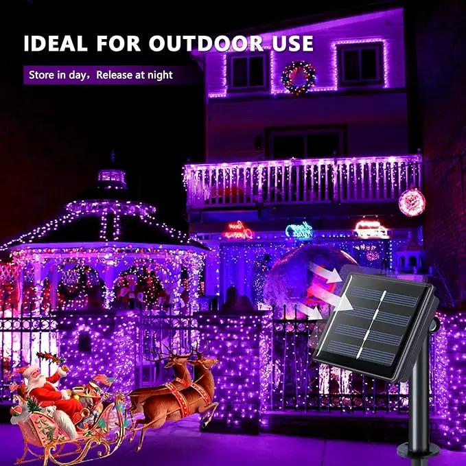JMEXSUSS 2 Pack Purple Solar Christmas Lights, 33ft 100 LED Purple Solar Lights Outdoor, Waterproof 8 Modes Purple Fairy Lights for Outside Tree Garden Patio Christmas Halloween Decorations